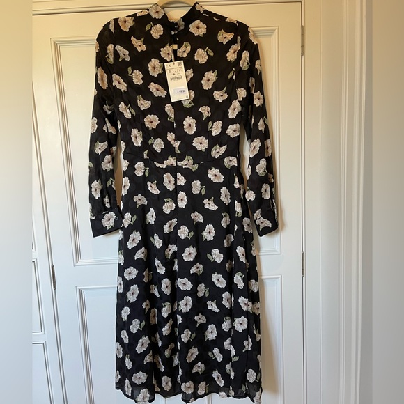 NWT - Zara - Floral Print Midi Dress - Mock Neck Collar - Picture 8 of 12